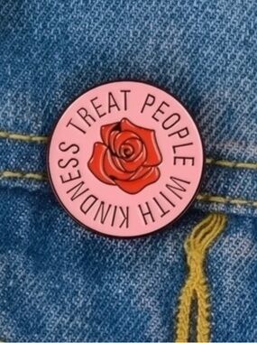 Treat People With Kindness Pink Rose Enamel Pin Cute Gift Idea NEW